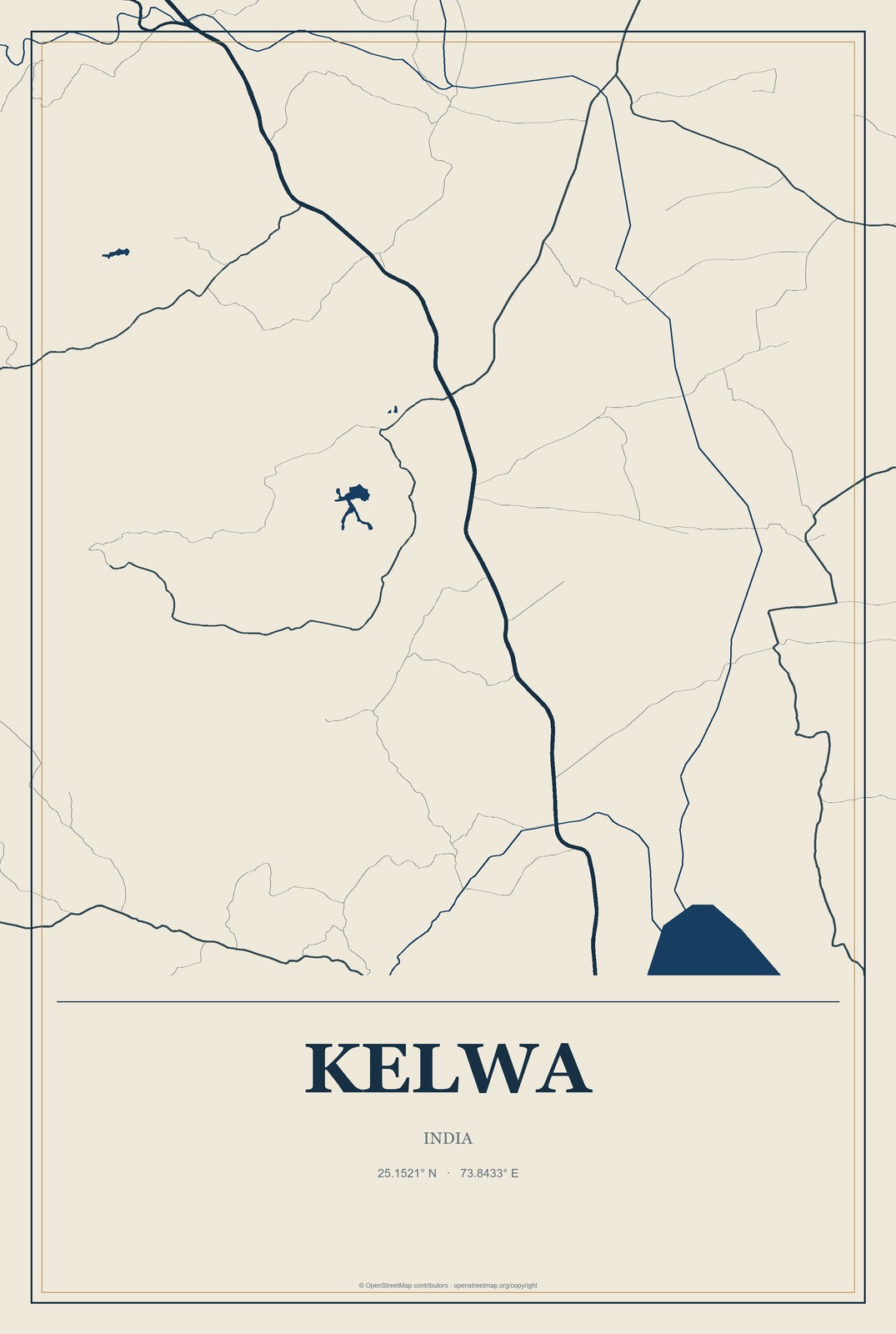 Kelwa, India City Map Aluminum Sign in Coastal Cutout style