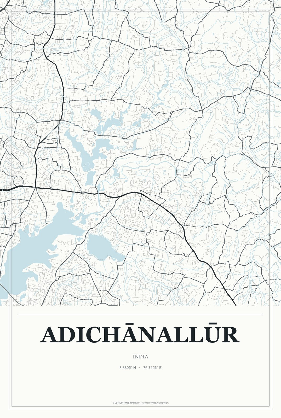 Adichānallūr, India City Map Aluminum Sign in Gallery Air style