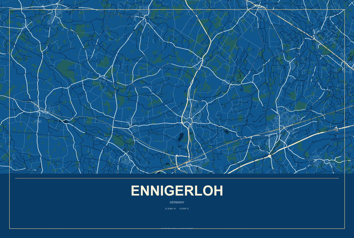 Ennigerloh, Germany City Map Aluminum Sign in Harbor Cobalt style