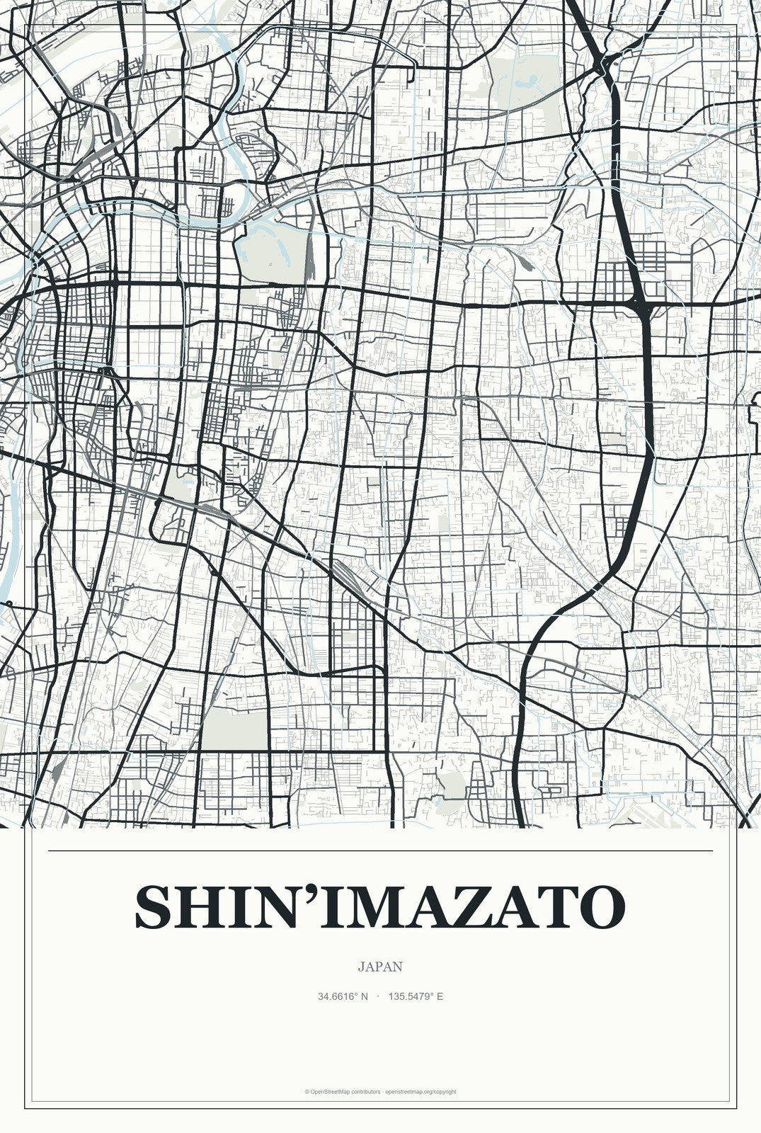 Shin’imazato, Japan City Map Aluminum Sign in Gallery Air style