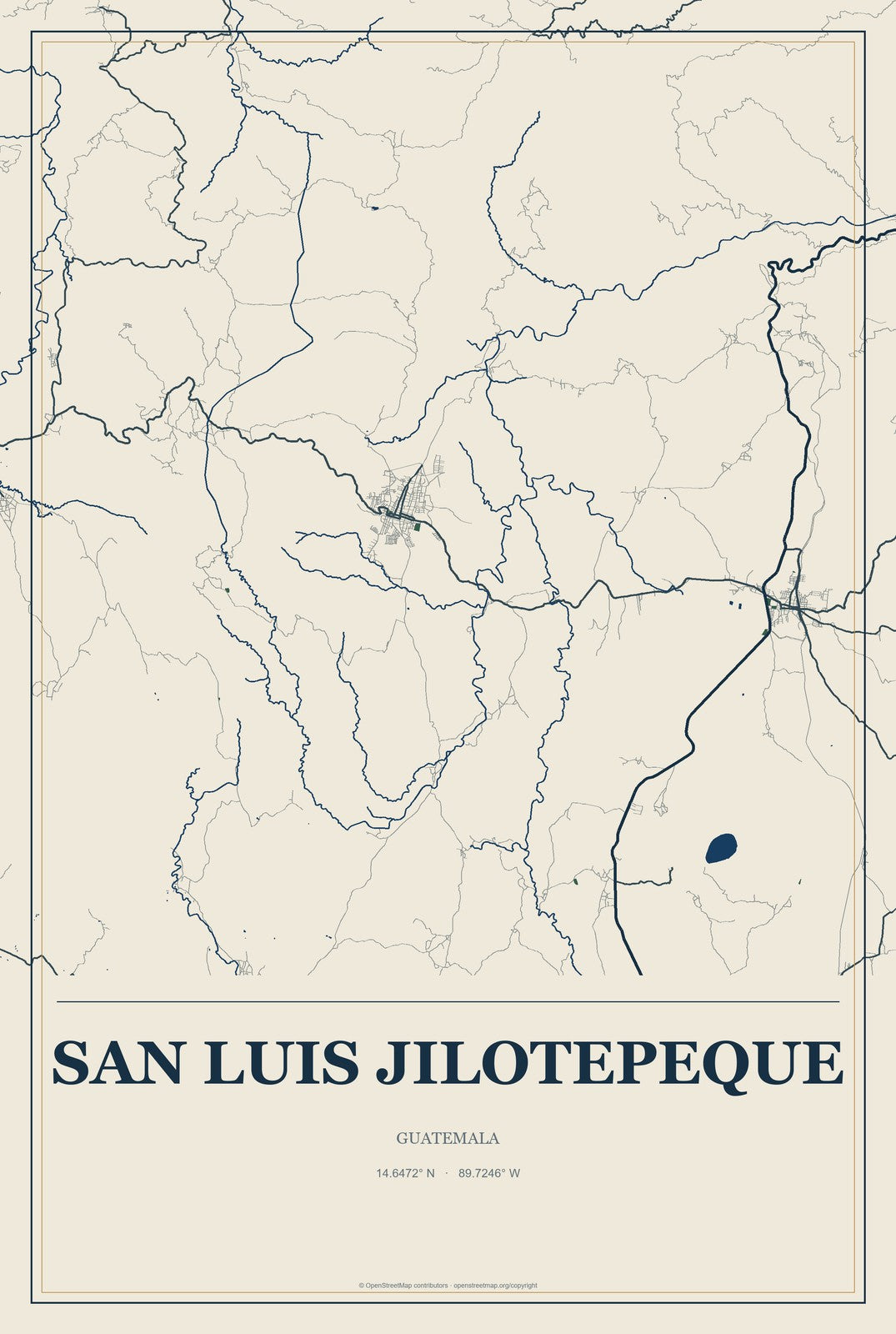San Luis Jilotepeque, Guatemala City Map Aluminum Sign in Coastal Cutout style