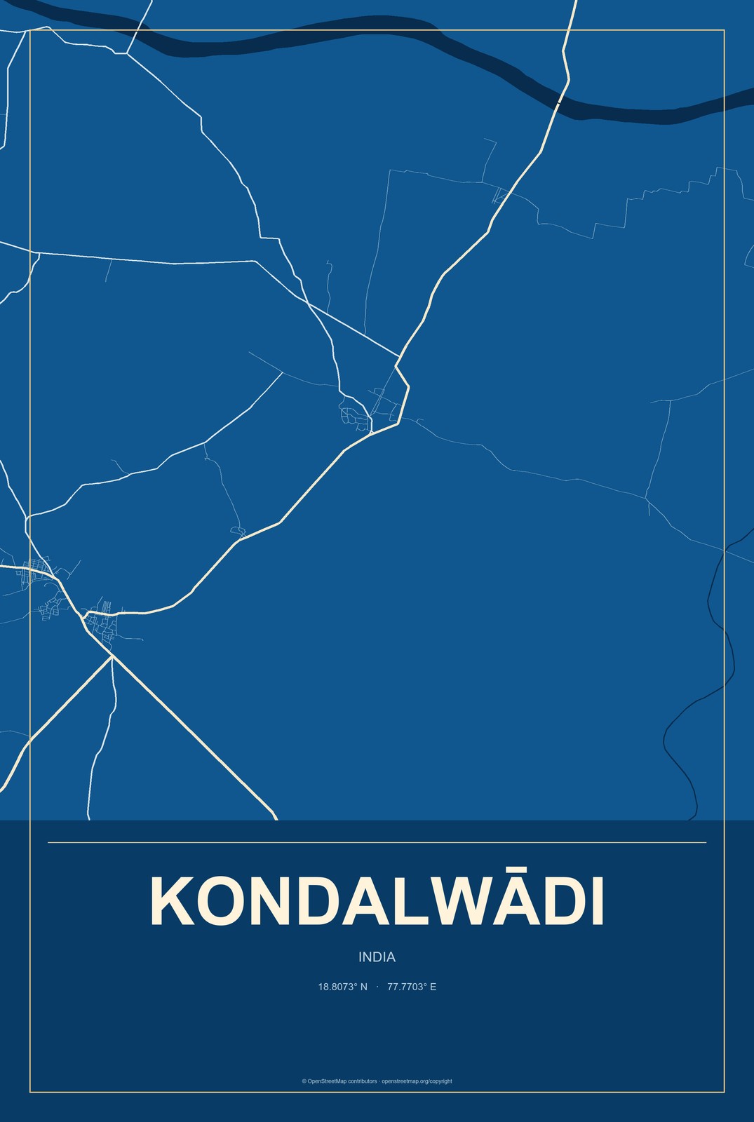 Kondalwādi, India City Map Aluminum Sign in Harbor Cobalt style