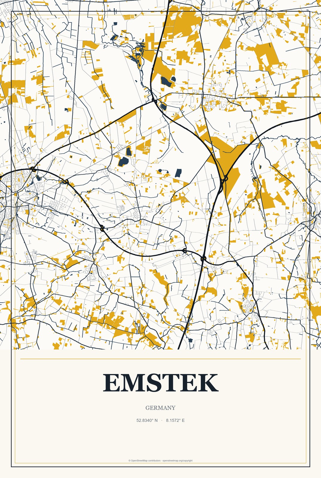 Emstek, Germany City Map Aluminum Sign in Citrine Modern style