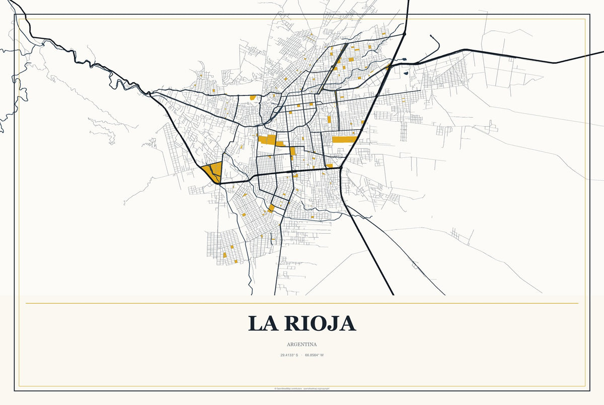 La Rioja, Argentina City Map Aluminum Sign in Citrine Modern style