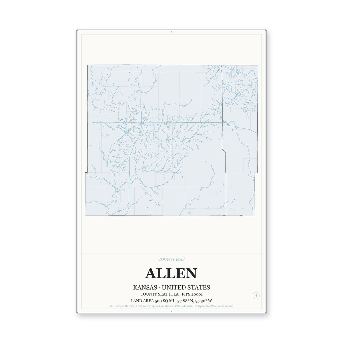Allen County, Kansas Map Aluminum Sign in Gallery Air style