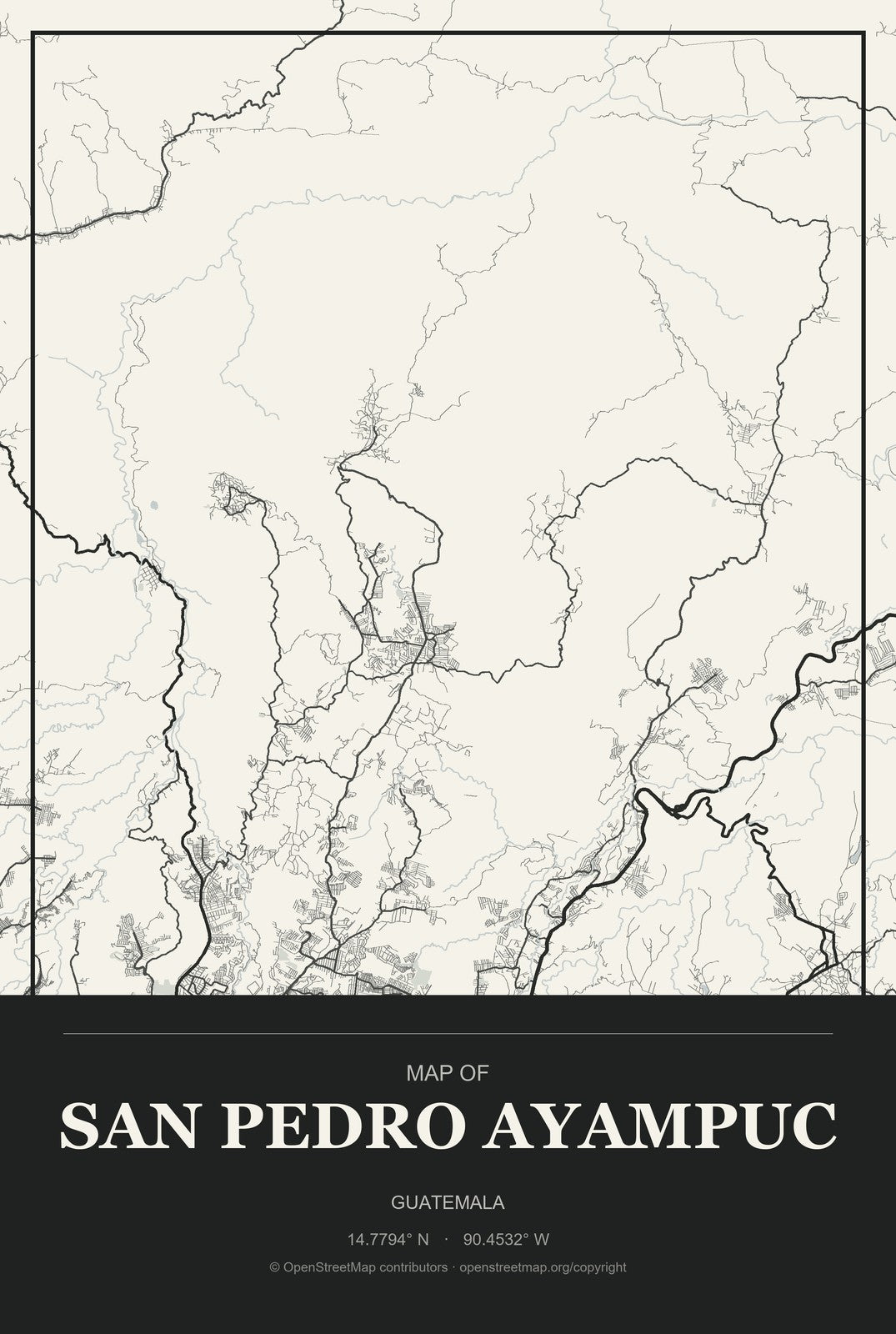 San Pedro Ayampuc, Guatemala City Map Aluminum Sign in Museum Plaque style