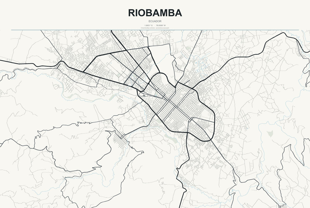 Riobamba, Ecuador City Map Aluminum Sign in Headline Atlas style