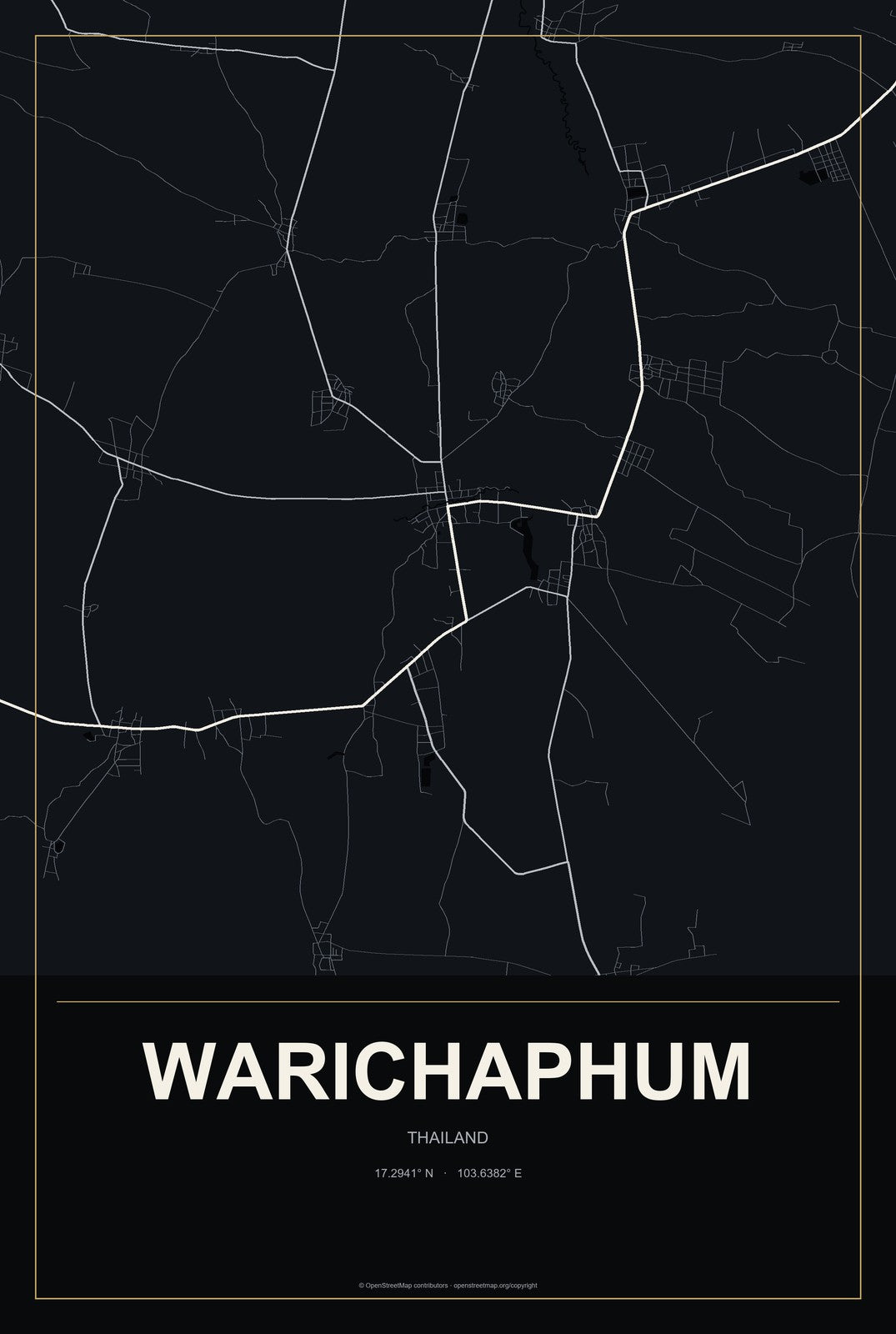 Warichaphum, Thailand City Map Aluminum Sign in Metropolitan Noir style