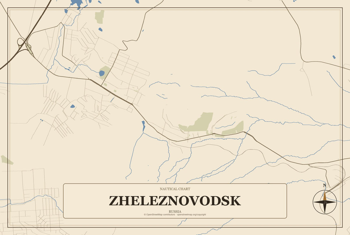 Zheleznovodsk, Russia City Map Aluminum Sign in Heritage Nautical style