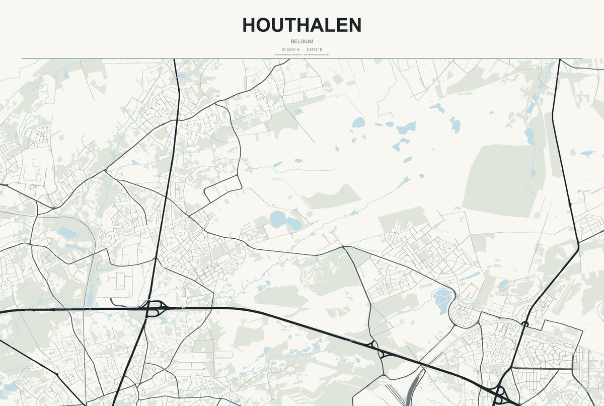 Houthalen, Belgium City Map Aluminum Sign in Headline Atlas style