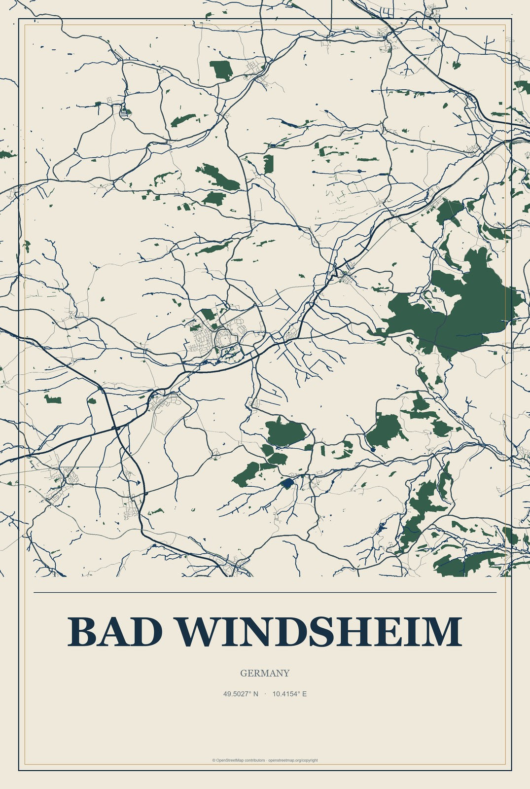 Bad Windsheim, Germany City Map Aluminum Sign in Coastal Cutout style