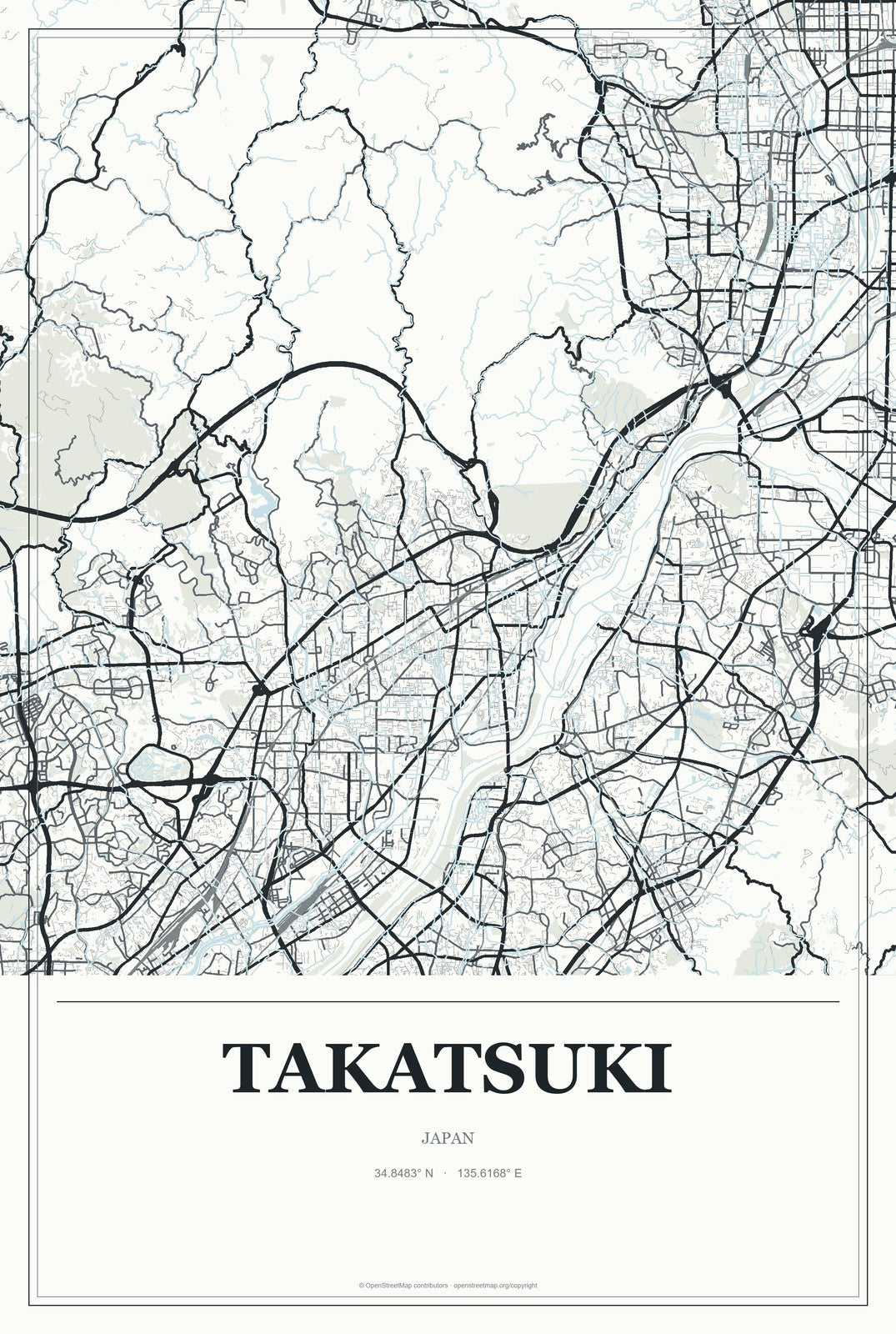 Takatsuki, Japan City Map Aluminum Sign in Gallery Air style