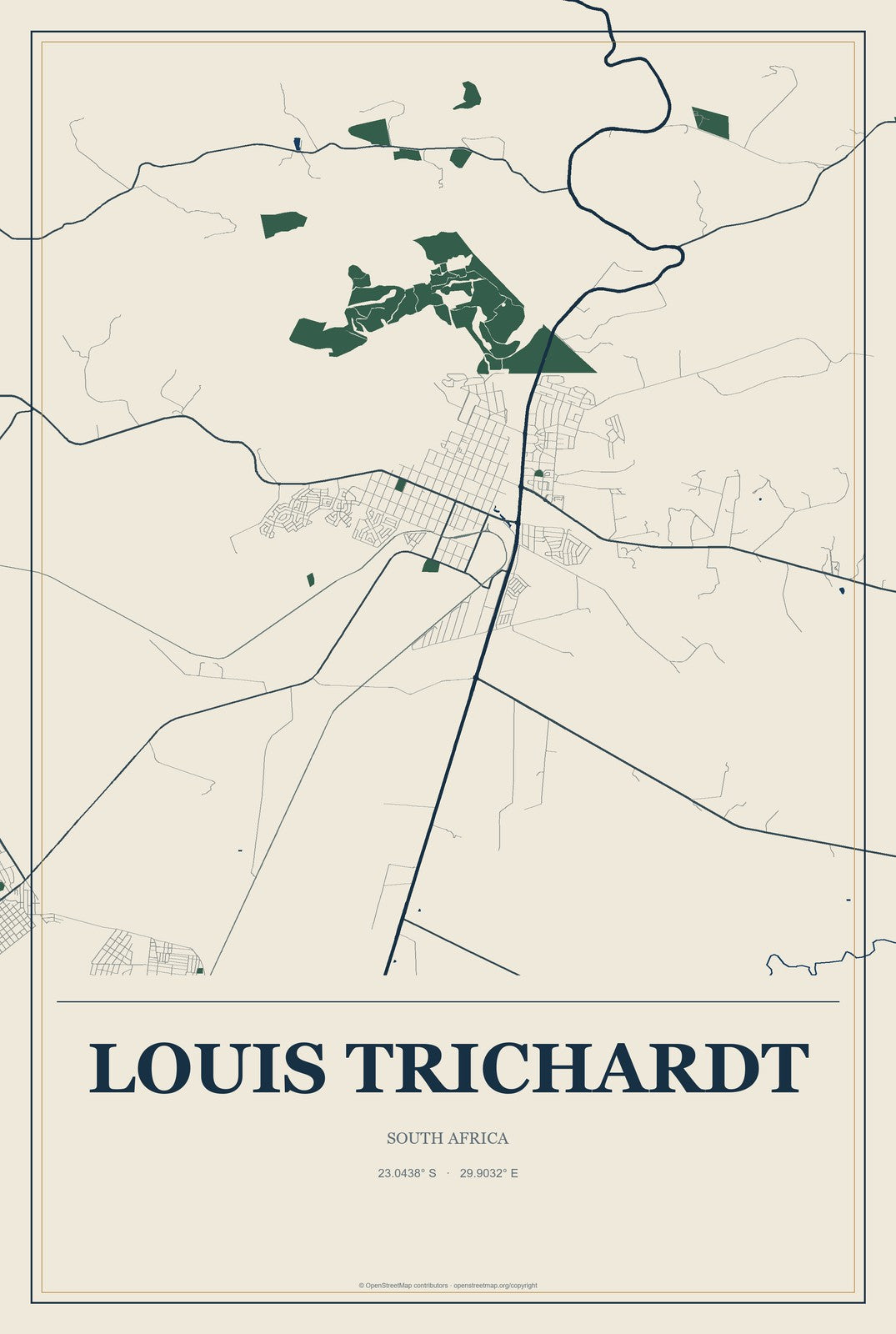Louis Trichardt, South Africa City Map Aluminum Sign in Coastal Cutout style