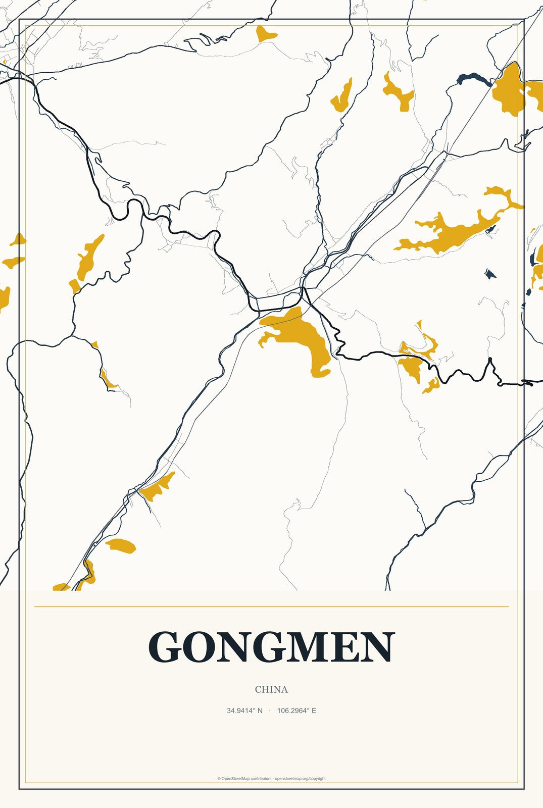 Gongmen, China City Map Aluminum Sign in Citrine Modern style
