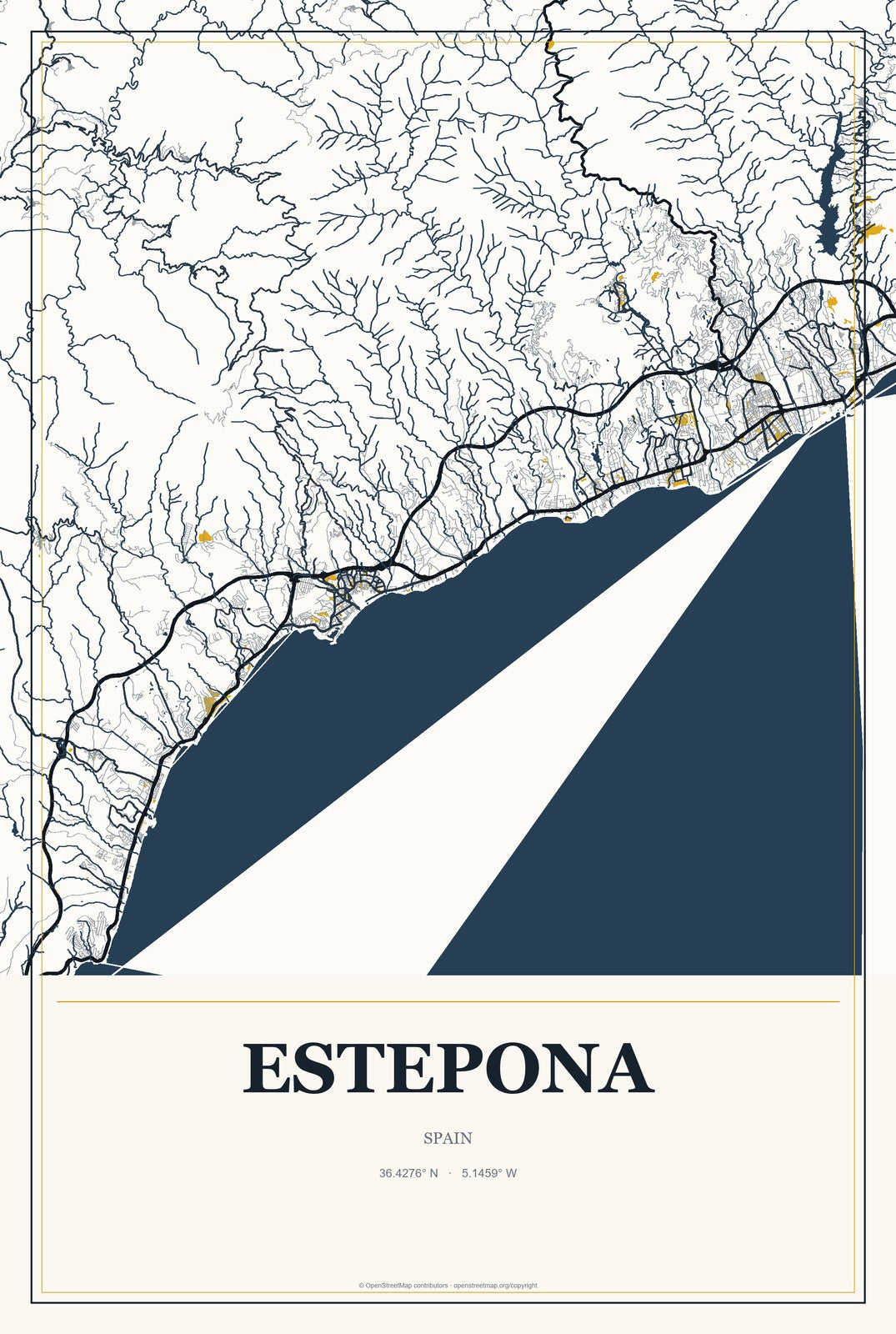 Estepona, Spain City Map Aluminum Sign in Citrine Modern style