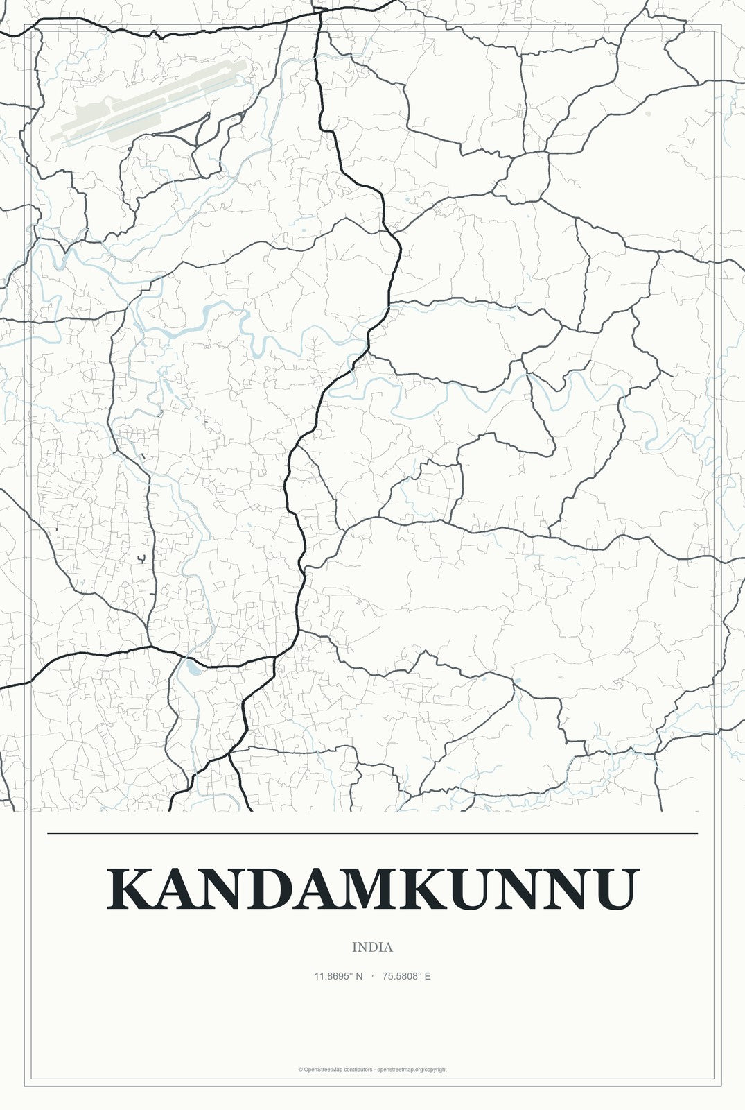 Kandamkunnu, India City Map Aluminum Sign in Gallery Air style