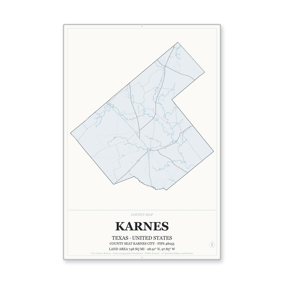 Karnes County, Texas Map Aluminum Sign in Gallery Air style