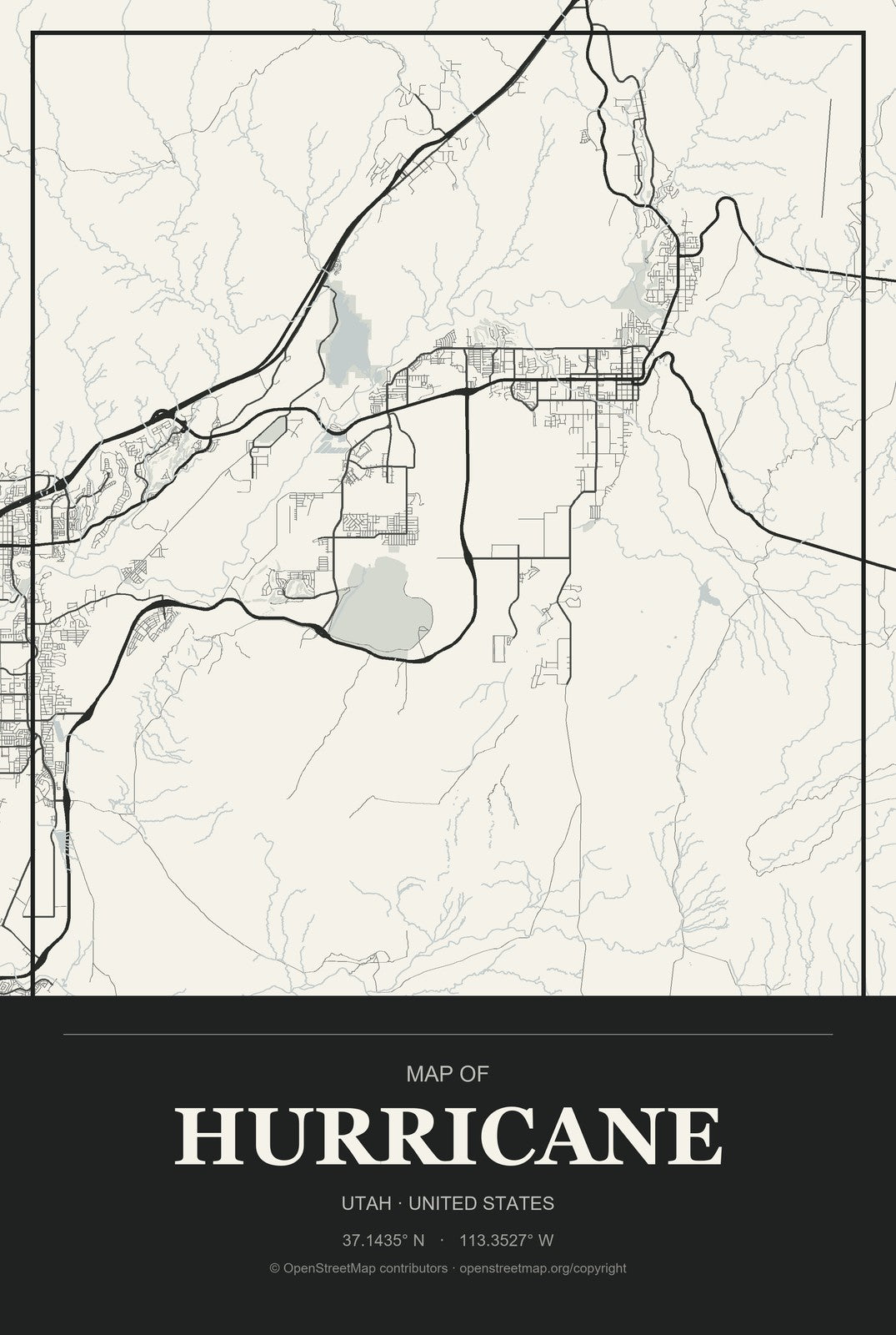 Hurricane, Utah City Map Aluminum Sign in Museum Plaque style