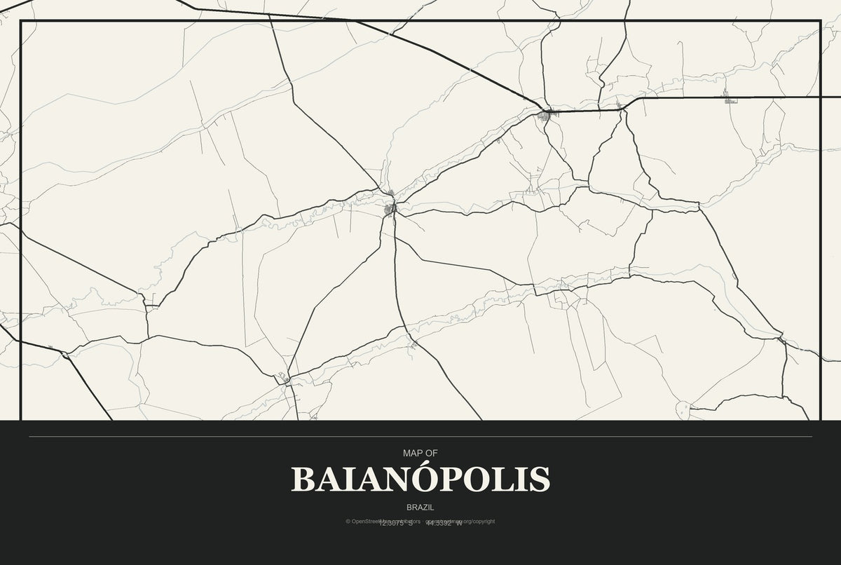 Baianópolis, Brazil City Map Aluminum Sign in Museum Plaque style