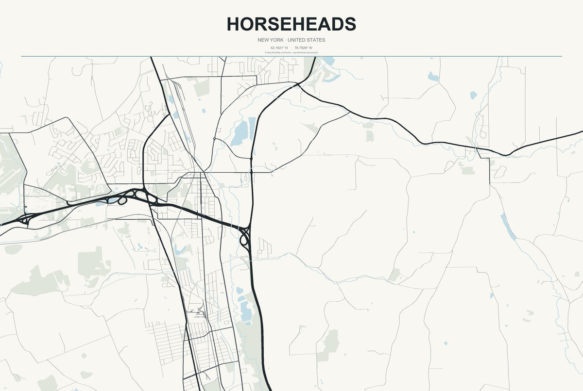 Horseheads, New York City Map Aluminum Sign in Headline Atlas style