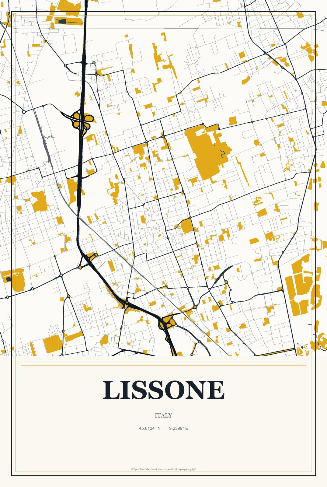 Lissone, Italy City Map Aluminum Sign in Citrine Modern style