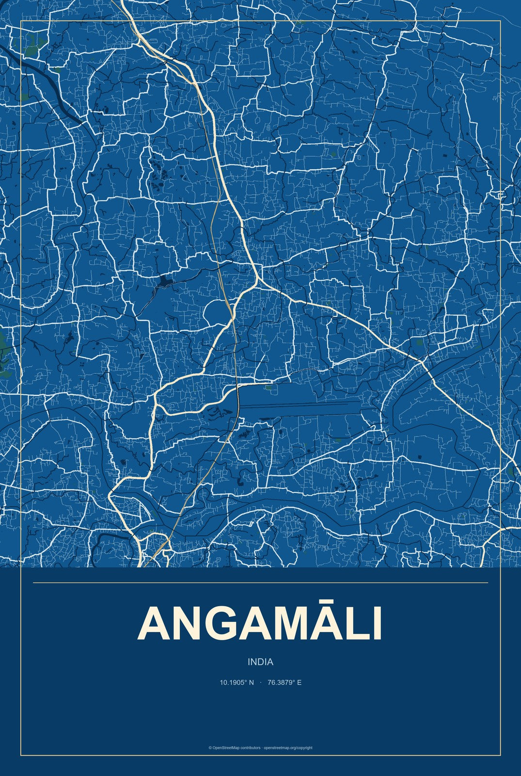 Angamāli, India City Map Aluminum Sign in Harbor Cobalt style