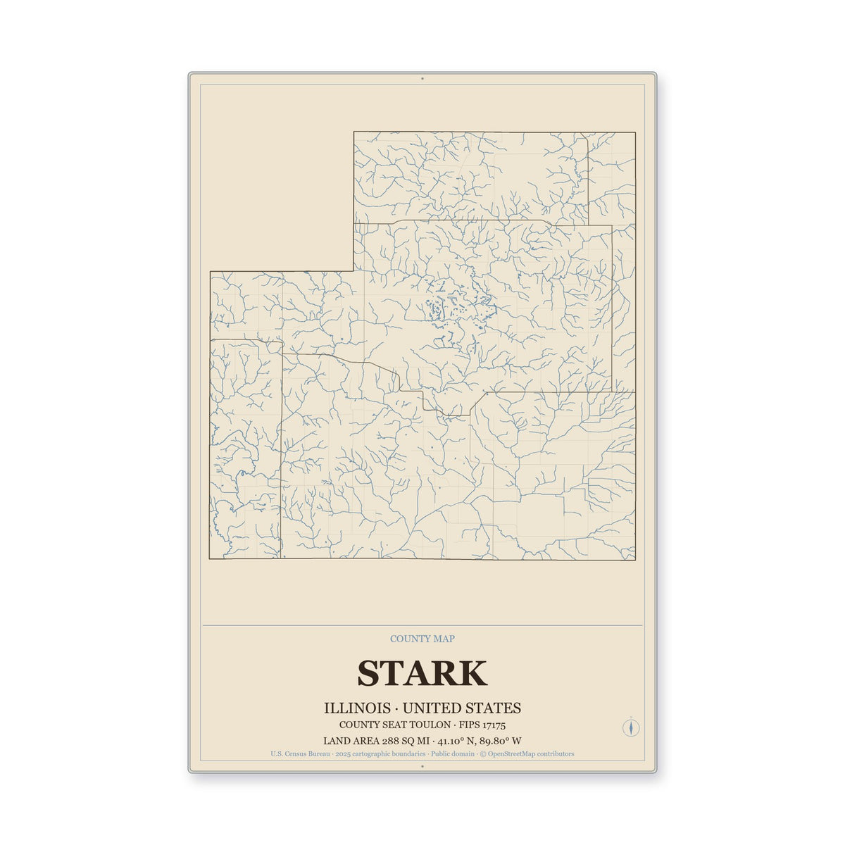 Stark County, Illinois Map Aluminum Sign in Heritage Nautical style