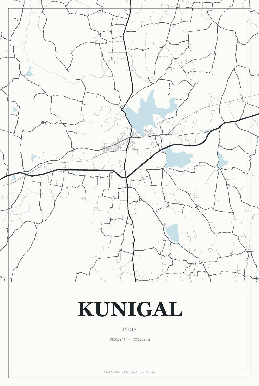 Kunigal, India City Map Aluminum Sign in Gallery Air style