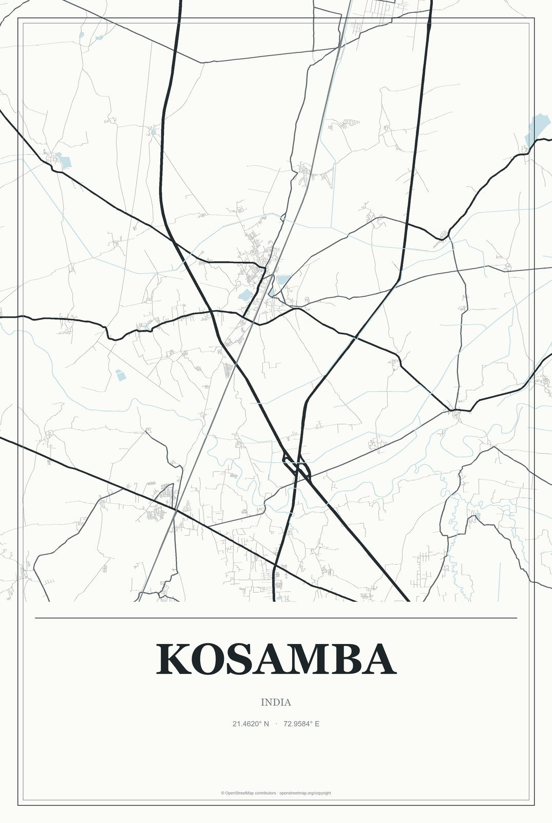 Kosamba, India City Map Aluminum Sign in Gallery Air style