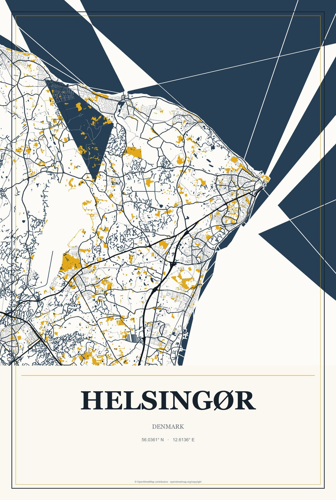 Helsingør, Denmark City Map Aluminum Sign in Citrine Modern style