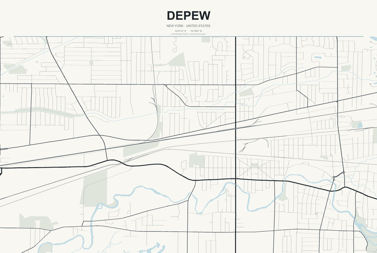 Depew, New York City Map Aluminum Sign in Headline Atlas style