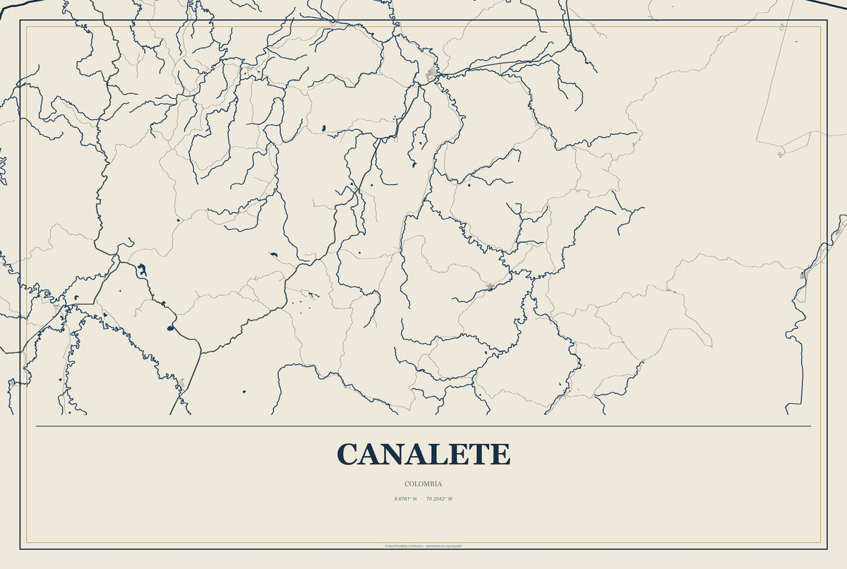 Canalete, Colombia City Map Aluminum Sign in Coastal Cutout style