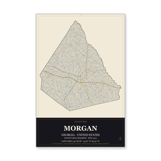 Morgan County, Georgia Map Aluminum Sign in Museum Plaque style