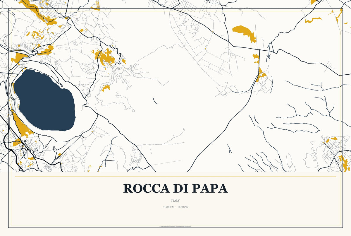 Rocca di Papa, Italy City Map Aluminum Sign in Citrine Modern style