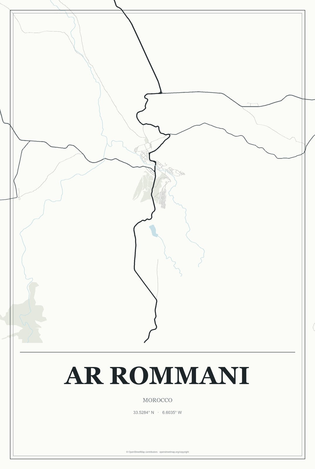 Ar Rommani, Morocco City Map Aluminum Sign in Gallery Air style