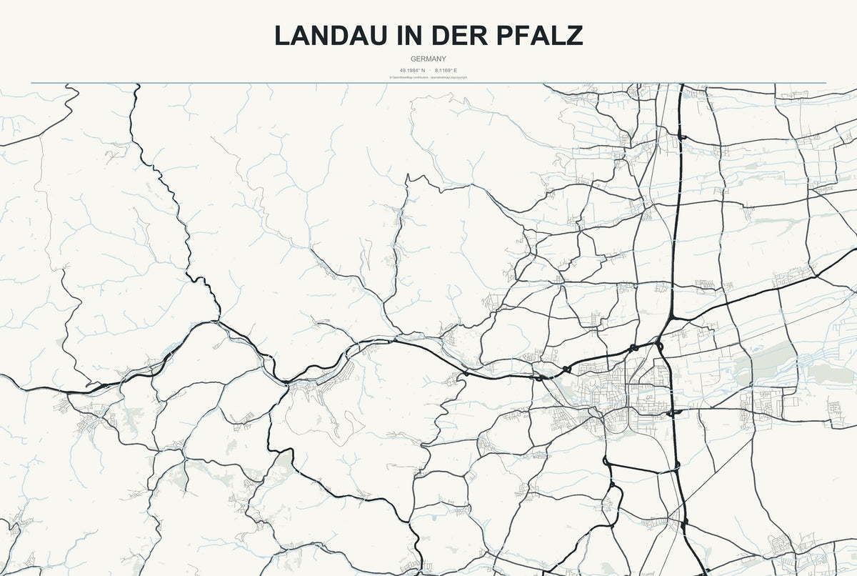 Landau in der Pfalz, Germany City Map Aluminum Sign in Headline Atlas style