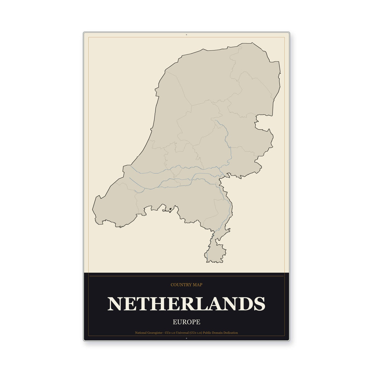 Netherlands Country Map Aluminum Sign in Museum Plaque style