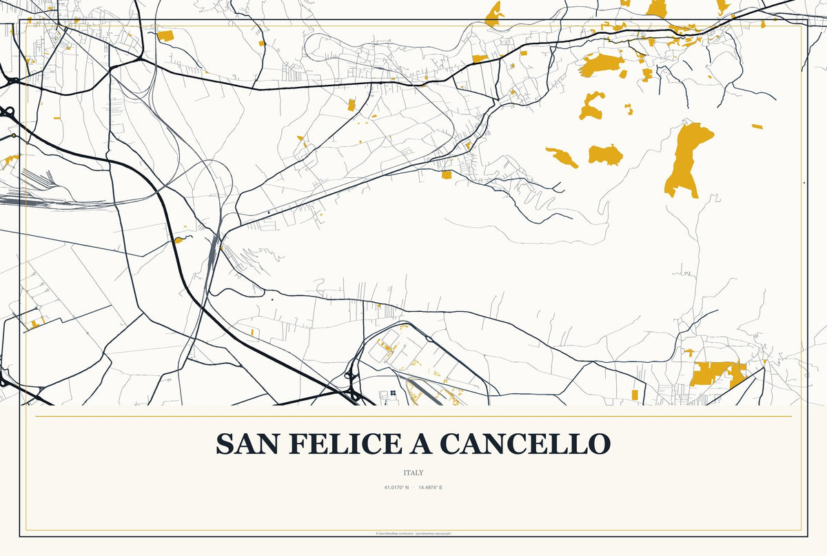 San Felice A Cancello, Italy City Map Aluminum Sign in Citrine Modern style