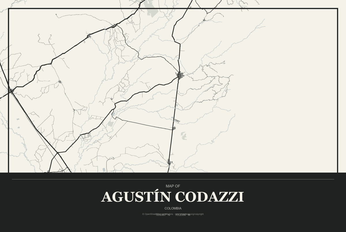 Agustín Codazzi, Colombia City Map Aluminum Sign in Museum Plaque style
