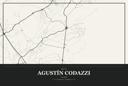 Agustín Codazzi, Colombia City Map Aluminum Sign in Museum Plaque style
