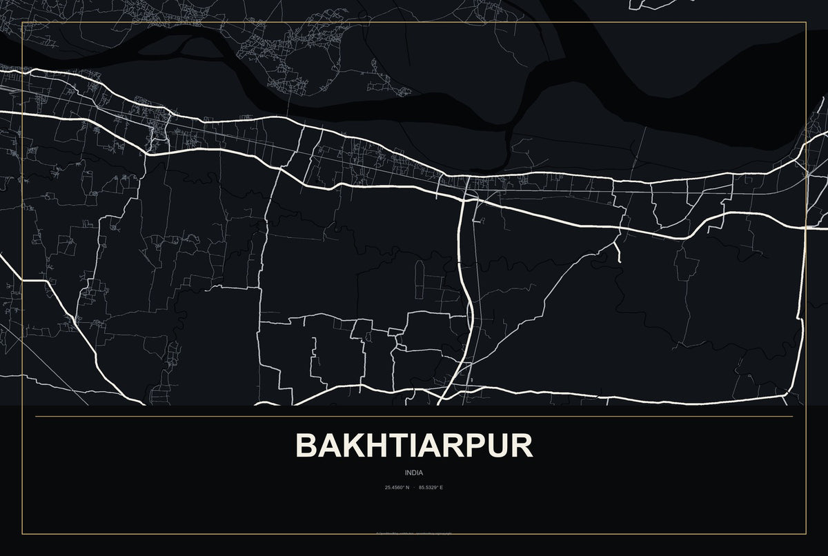 Bakhtiarpur, India City Map Aluminum Sign in Metropolitan Noir style