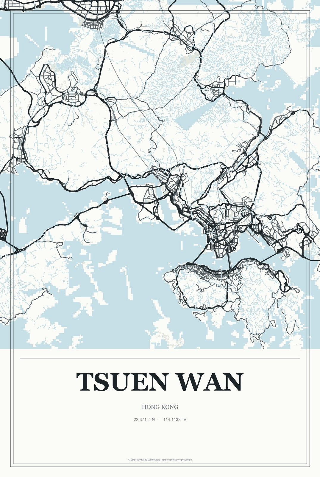 Tsuen Wan, Hong Kong City Map Aluminum Sign in Gallery Air style