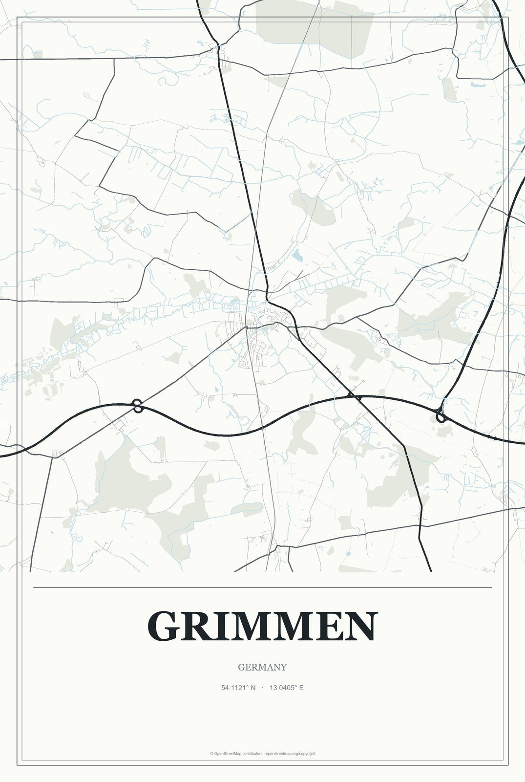 Grimmen, Germany City Map Aluminum Sign in Gallery Air style