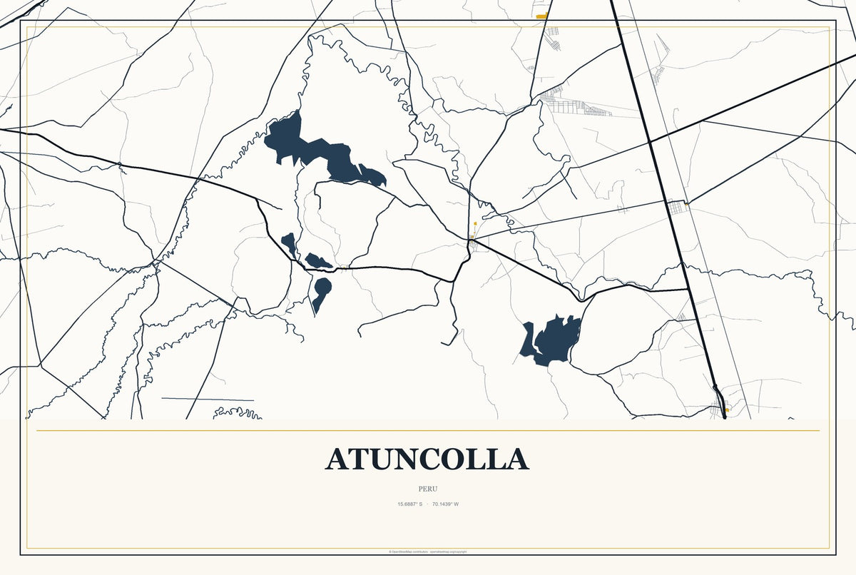 Atuncolla, Peru City Map Aluminum Sign in Citrine Modern style