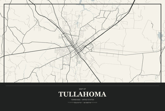 Tullahoma, Tennessee City Map Aluminum Sign in Museum Plaque style