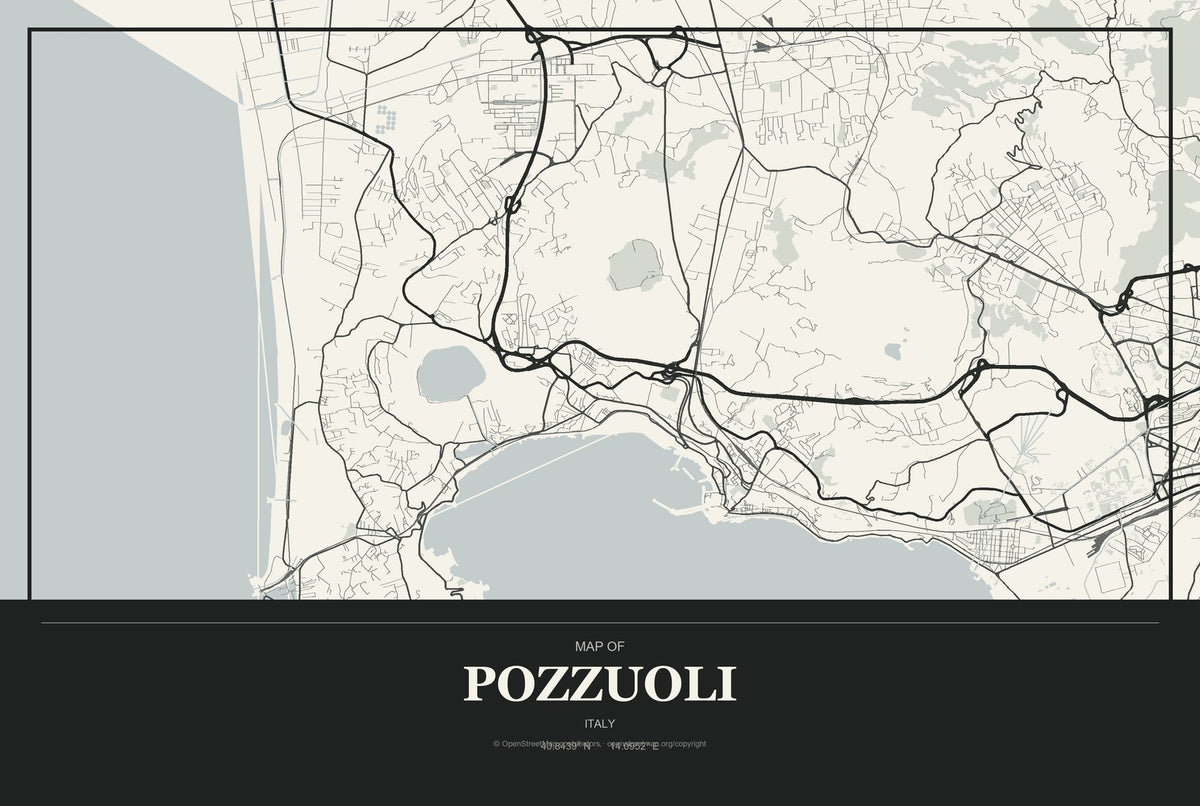 Pozzuoli, Italy City Map Aluminum Sign in Museum Plaque style