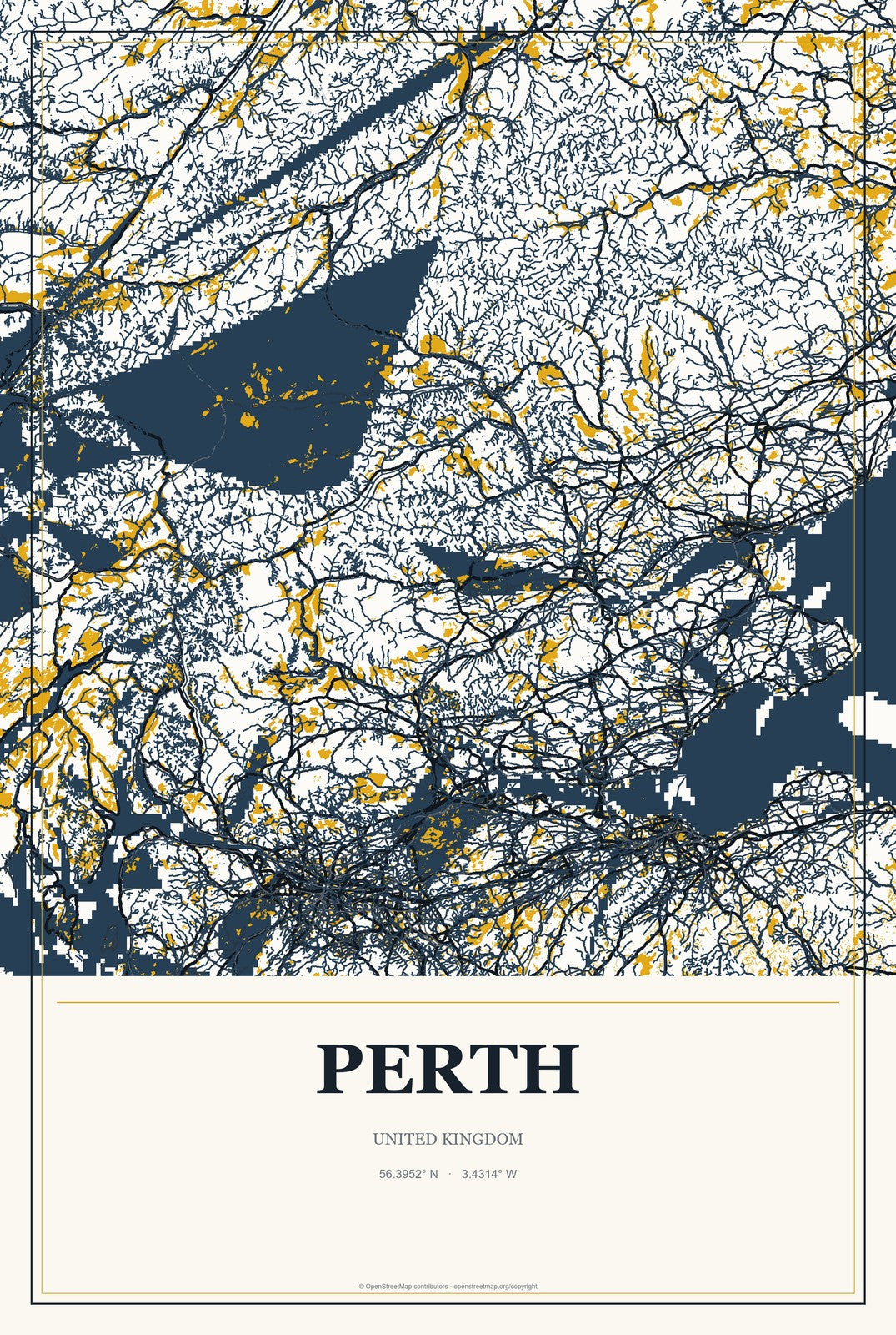 Perth, United Kingdom City Map Aluminum Sign in Citrine Modern style