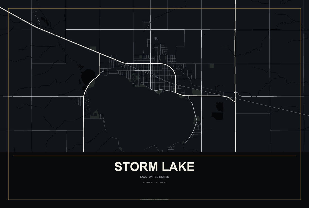 Storm Lake, Iowa City Map Aluminum Sign in Metropolitan Noir style