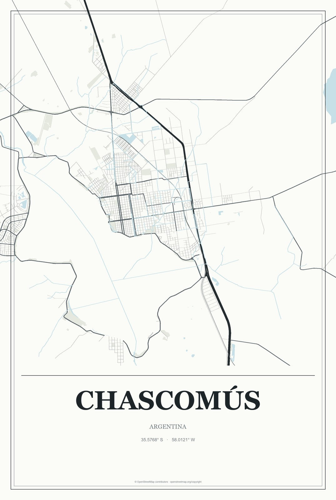 Chascomús, Argentina City Map Aluminum Sign in Gallery Air style
