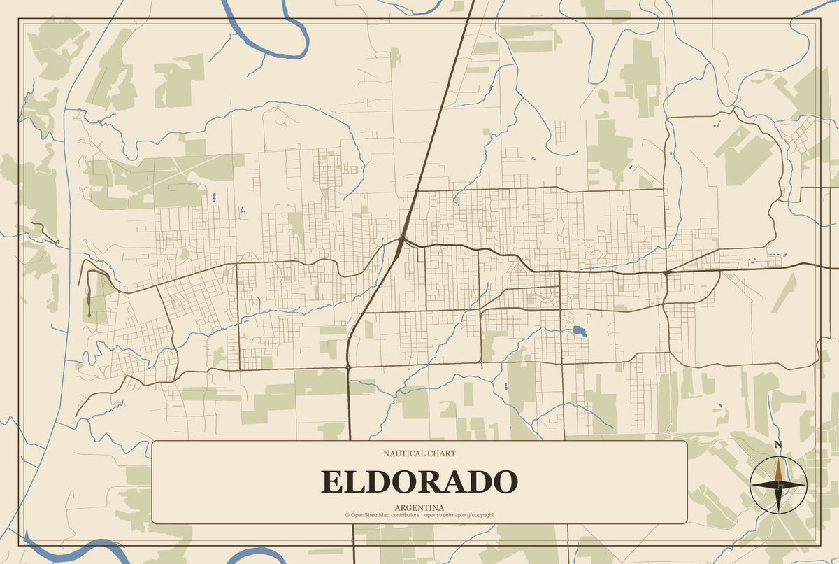 Eldorado, Argentina City Map Aluminum Sign in Heritage Nautical style
